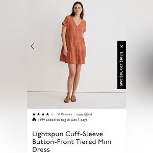Madewell Lightspun Cuff-Sleeve Button-Front Tiered Mini Dress (XL) - NEW